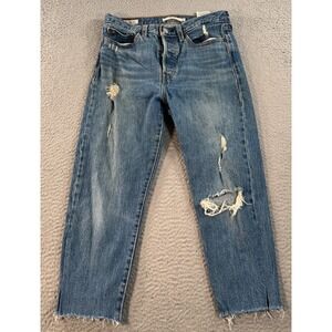Levi's Wedgie Jeans Women 27x21 Blue Denim Capri Straight‎ Distressed Button Fly